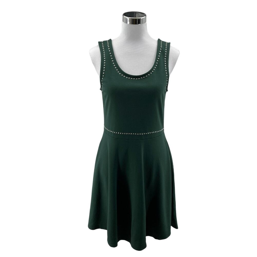 Rosie Harlow Fit & Flare Dress Womens L Green Studded Sleeveless Above The Knee